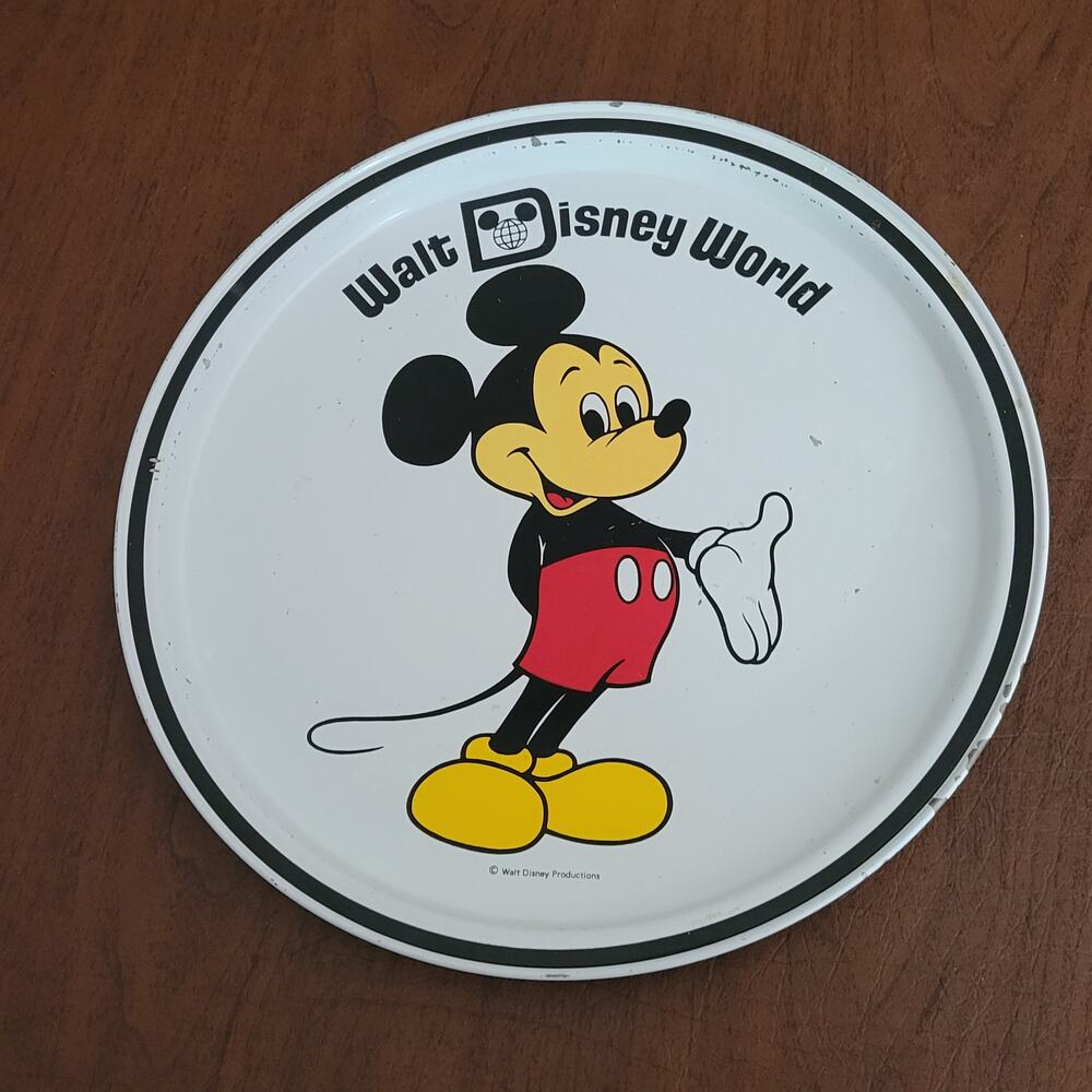 Vintage 1970s Walt Disney World Mickey Mouse Tin Tray Serving Platter
